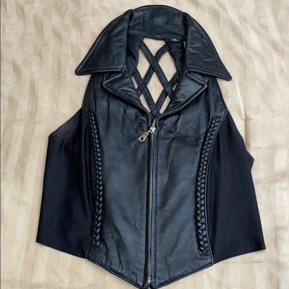 Black faux leather vest